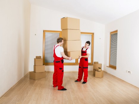 Organized storage space showing labeled containers and furniture